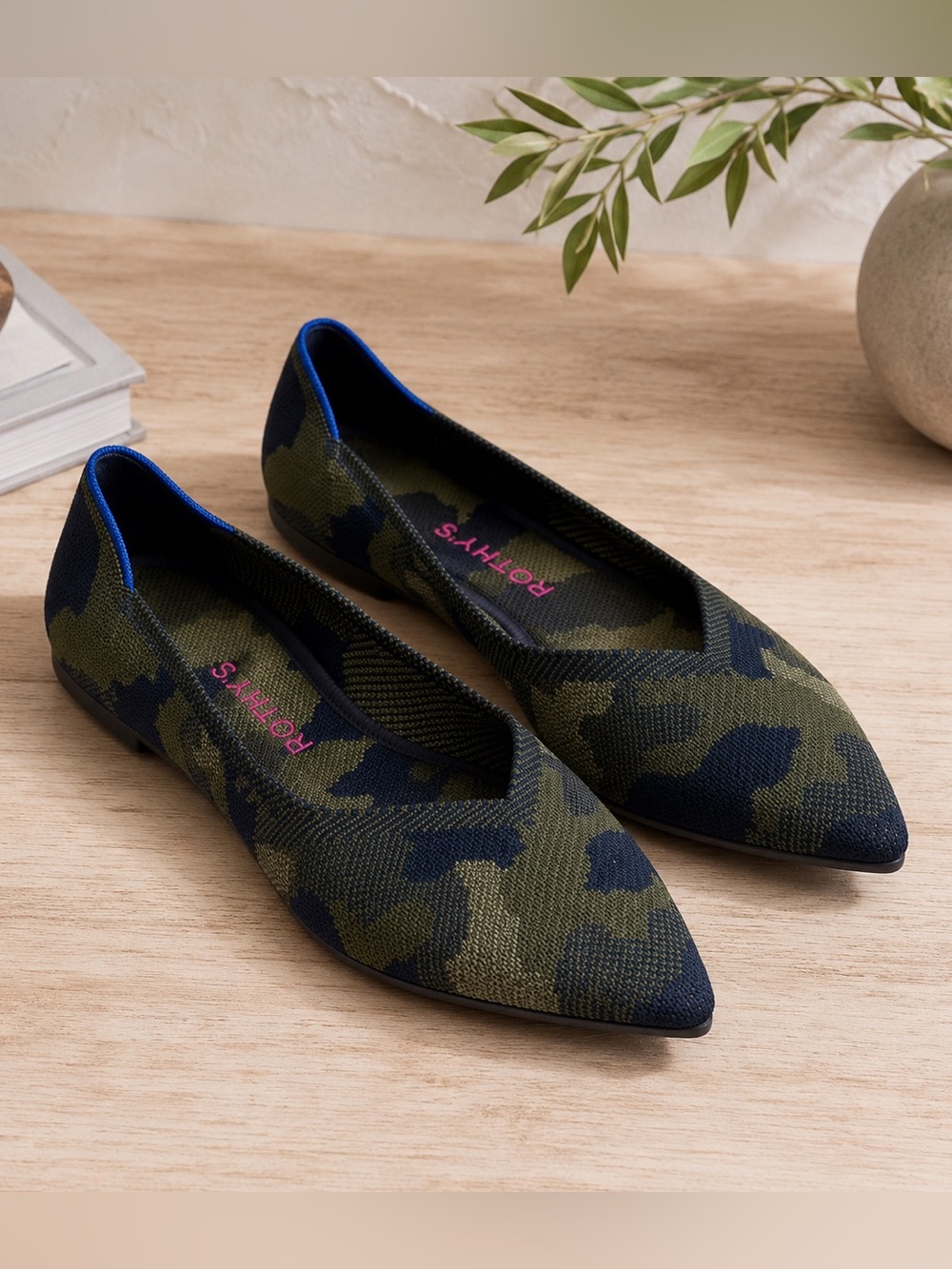 Rothy's The Point Olive Camo Pointed Flats - Size 8.5
